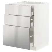 METOD / MAXIMERA base cab f hob/3 fronts/3 drawers, white/Vårsta stainless steel, 60x60x80 cm