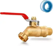 YELUN Brass Ball Valve Full Flow Male Hose Bibb 1/2" Male NPT inlet Connection with 3/4" Male GHT water hose outlet Heavy-Brass Faucet for gardens and patios (1/2 inlet Long Handle)