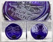 Vintage Bristol Boxkite Blue Glass Coaster Cobalt Paperweight Ornament