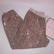 Victoria Secret Pajama Pants Sleepwear XL Gold Bling Sequined Sleep Bottom New