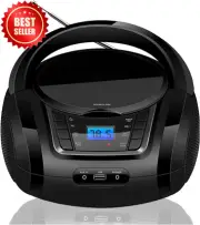 Portable Boombox CD Player Bluetooth USB MP3 AUX FM Radio Stereo Speakers Black