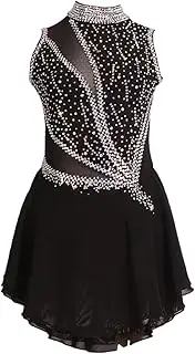 [Zagitova] Figure Skating Dress for Girls, Ice Skating Costumes, High Collar Sleeveless Dance Dress for Competition
