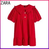 在飛比找蝦皮購物優惠-ZARA 新款女裝顯瘦紅色年裝娃娃領府綢洋裝 1213210