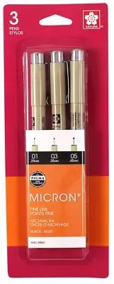 Sakura Pigma Micron Pens Assorted 3/Pkg-Black
