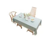 Embroidery Lattice Tassel Tablecloth Cotton Linen Checked Washable Table Cover - GREEN