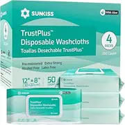 SUNKISS Trustplus Wet Wipes for Adult, Extra Thick 8”x12” Body Cleaning Wipes with Aloe for Elderly Incontinence & Cleansing, 200 Count (4 Packs of 50)