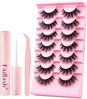 FADLASH False Eyelashes Kit Thick and Voluminous Cat Eye Lashes Wear Comfortable Fake Lashes with Thin Band 7 Pairs Lash Applicator Tool at Home, XH42