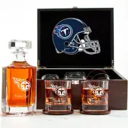 Tennessee Titans - Engraved Football Whiskey Decanter 2 Glasses In Wood Box