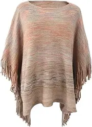 [HEYDHSDC] Colorful Shawl Cloak Ponchos And Capes Batwing Sleeve Oversized Fringed Coat Women