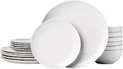 [Amazon Basics] 18-Piece Kitchen Dinnerware Set, Plates, Dishes, Bowls, Service for 6, White Porcelain Coupe