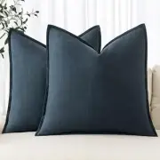 Decorative Linen Pillow Covers 18x18 Inch 18" x 18" (Pack of 2) Navy Blue