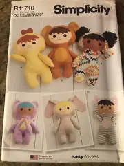 SIMPLICITY #R11710 - SIX STYLE - GREAT FOR SCRAPS 14½" PLUSH DOLLS PATTERN FF