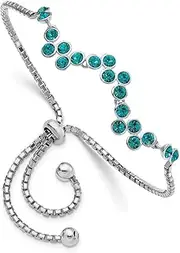 [JewelryWeb] 2mm 925 Sterling Silver Rhodium Plated Blue Zircon Adjustable Bracelet Link-Bracelet for Women