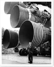 NASA Wernher von Braun Stands By The Five F-1 Rocket Engines Silver Halide Photo