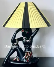 *LGE* LEMON & BLACK PLASTIC RIBBON LAMPSHADE BARSONY LADY LAMP