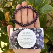 Amethyst Crystal Bead Bracelet & Meaning Card - Stretch 8mm Power Bead Bracelet