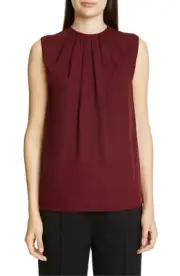 ST. JOHN Collection Silk Pleat Drape Neck Shell Top - Burgundy $495 NWT