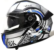 Motorcycle Modular Bluetooth Helmet Full Face Integrated Motorbike Helmet with Anti-Fog Double Visor Modular Flip Up Front Motorcycle Helmet ECE Approved D,M=57-58CM