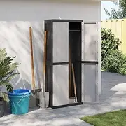 Outdoor Storage Cabinet Grey and Black 65x37x165 cm PP,Ultimate Garden Storage Cupboard: Durable, Weatherproof, and Lockable for Outdoor Organization Living Room Furniture