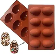 2Pcs Silicone Egg Molds Easter, 8 Cavity Easter Eggs Silicone Mold, 3D Moulds for Vegan Deviled Eggs Peanut Filling 3D Chocolate Candy Jello Pudding Soap Gift, Oven Safe Baking Cake Kit