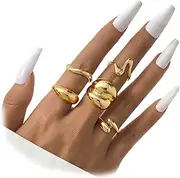 [ZOVOLI] Gold Chunky Rings for Women Non Tarnish 14k Stackable Dome Statement Rings Sets Vintage Dainty Knuckle Open Midi Finger Rings Jewelry Pack for Gifts