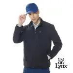 【LYNX GOLF】男款防風防潑水刷毛保暖山貓繡花拉鍊胸袋設計長袖外套-黑色