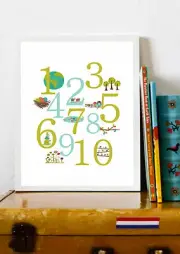 Nursery Decor, Counting Poster Decor, Wall Art Print, Kid's Nature Themed Number