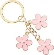 [Trendy-one] Double Side Flowers Charms Enameled Keychain Chain Tassel Keyring For Women Girls Gifts Purse Bag Accessories-Pink