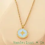 WANDERLUST+CO 澳洲品牌 鑲鑽星星圓形項鍊 寧靜藍X金色 ASTER BLUE