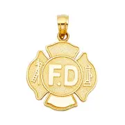 14K Yellow Gold Fire Department Pendant Jewelry For men