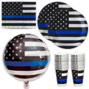 Police-Thin Blue Line Party for 16 guests! includes 16 ea. Lg. 9” Plates, Nap...