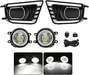 LED DRL Compatible For Toyota Tacoma 2012 2013 2014 2015 Fog Lamps Daytime Running Lights Front Bumper Driving White Yellow Turn Signal 12V(DRL Fog White Ring)