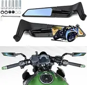 CABORIALLAN Motorcycle Rear View Mirrors, Adjustable 360° Rotating Stealth Wind Wing Side Mirrors Compatible with Kawasaki Z400 Z650 Z900 Z1000 Duke 125 200 250 390 690 790 1290 etc (Anti-glare)