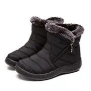Women Fur Lined Snow Ankle Boots Ladies Winter Warm Waterproof Flat Shoes Size - Black 35