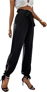 [WDIRARA] Women's Boho High Waist Split Knot Hem Long Pants Flowy Harem Yoga Pants