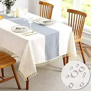 QIANQUHUI Embroidered Tablecloth for Dining Table,Rustic Farmhouse Kitchen Table Cloth Blue Table Cover, Dust Proof Spillproof Soil Resistant Cotton Linen Rectangle Table Cloths（Sky Blue,55x70 inch）