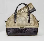 SET of Brahmin Hudson Satchel/Shoulder Bag + Checkbook Wallet in Camel Dynasty