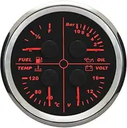 ELING 85mm Multifunctional Gauge Oil Pressure Meter Fuel Level 40-120℃ Water Temp 8-16V Voltmeter with Backlight for Truck Vessels Yachts (0-10bar 240-33ohm, Black+Stainless Steel)