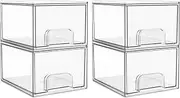 Vtopmart 4 Pack Clear Stackable Storage Drawers, 4.4'' Tall Acrylic Bathroom Makeup Organizer, For Vanity, Undersink, Kitchen Cabinets, Pantry, Home Organization