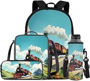 [FOR U DESIGNS] Tractor Backpack and Lunch Box Set 4 in 1 Boys Bookbag Age 8-10 Lightweight 2nd Grade School Bag