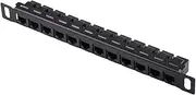 12-Port Patch Panel, Network Cable Organizer, Unshielded Cat5e,Cat6 Rack, Efficient Wire Management, Durable Wall-Mount Bracket for Home, Office, Server Room, 25.5x2.3x2.9cm Black