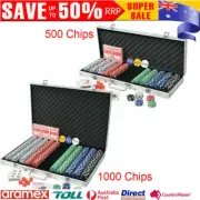 Poker Set Aluminium Playing Card Case Casino Dice with 500/1000 Chips Home Game