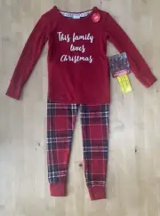 Let's Get Cozy Unisex Toddler 2-Piece Soft Christmas Holiday Plaid PJ Set Red 2T