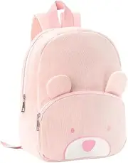 [CLSSLVVBN] Kindergarten Girl Backpack With Zip Opening Cute And Functional Backpack 30cm X 24cm Khaki And Pink Corduroy Shelter