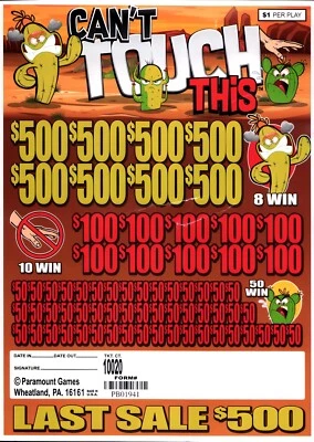 Pull Tab - Jar - Tickets Game - Can't touch this
