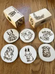 wood burning art pyrography coasters holidays easter bunny eggs real Aspen wood