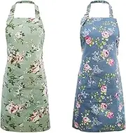 Kitchen Aprons for Women, 2 Pack Floral Aprons with 2 Pockets, Vintage Chef Bakers Apron for Cooking Baking Gardening, Cute Birthday Housewarming Mothers Day Gifts for Mom Wife Sister Aunt Grandma,