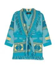 Alanui Kids Aztec Printed Belted Fringed Cardigan 8Y Blue
