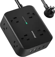 Surge Protector Power Strip - Flat Plug, 8 Outlets, 4 USB Ports, 5FT Cord