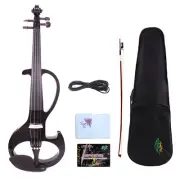 Yinfente Black Electric Silent Violin 4/4 Solid Wood Free Case+Bow #EV6